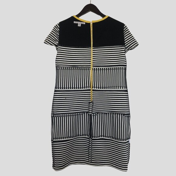 Maggy London Size 4 Black White Stripe Short Sleeve Straight Pencile Dress - Picture 5 of 11